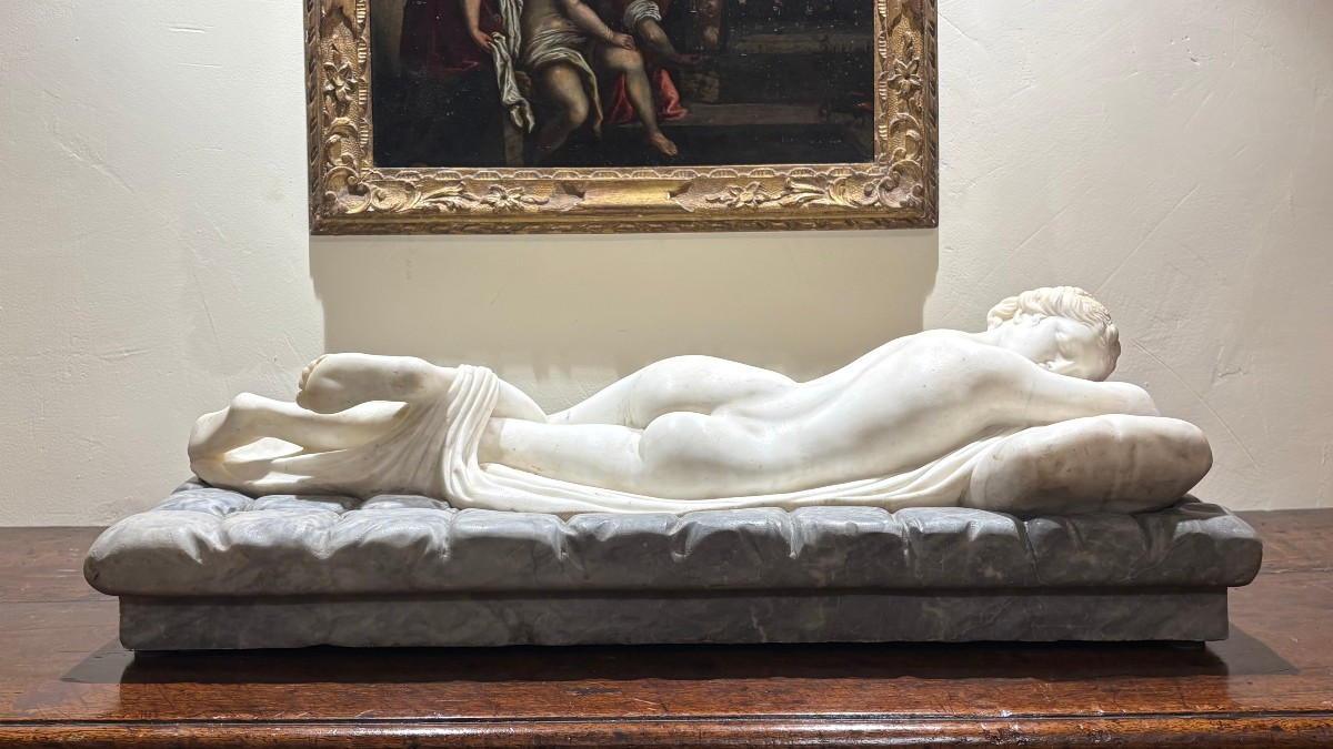 Sleeping Hermaphrodite Early 19th Large Neoclassical Marble Sculpture 