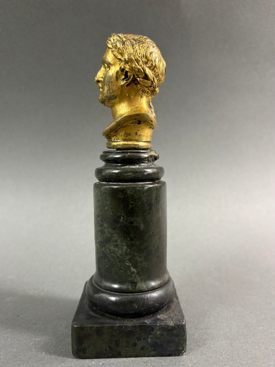 Early 19th Gilt Bronze Bust Of Napoleon Marble Column, Empire Period-photo-2