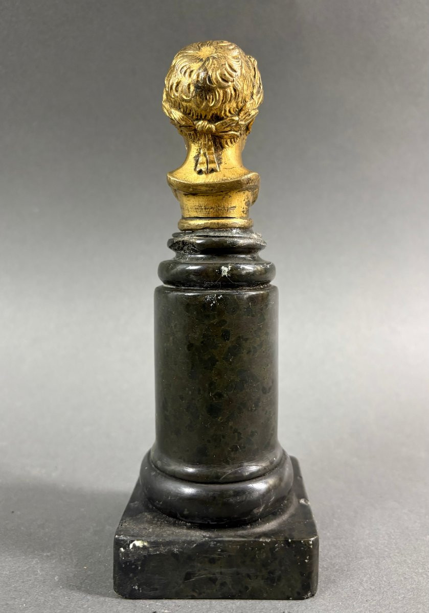 Early 19th Gilt Bronze Bust Of Napoleon Marble Column, Empire Period-photo-3