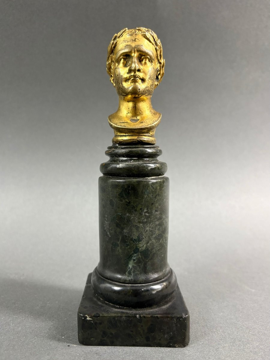 Early 19th Gilt Bronze Bust Of Napoleon Marble Column, Empire Period-photo-4