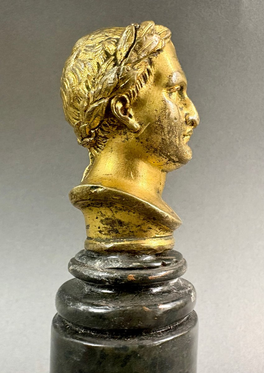 Early 19th Gilt Bronze Bust Of Napoleon Marble Column, Empire Period-photo-1