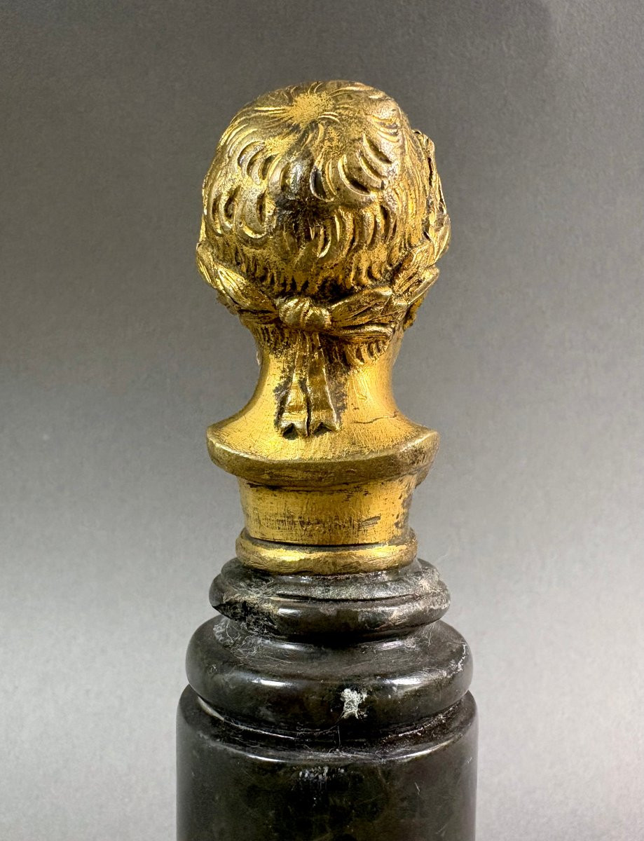 Early 19th Gilt Bronze Bust Of Napoleon Marble Column, Empire Period-photo-2