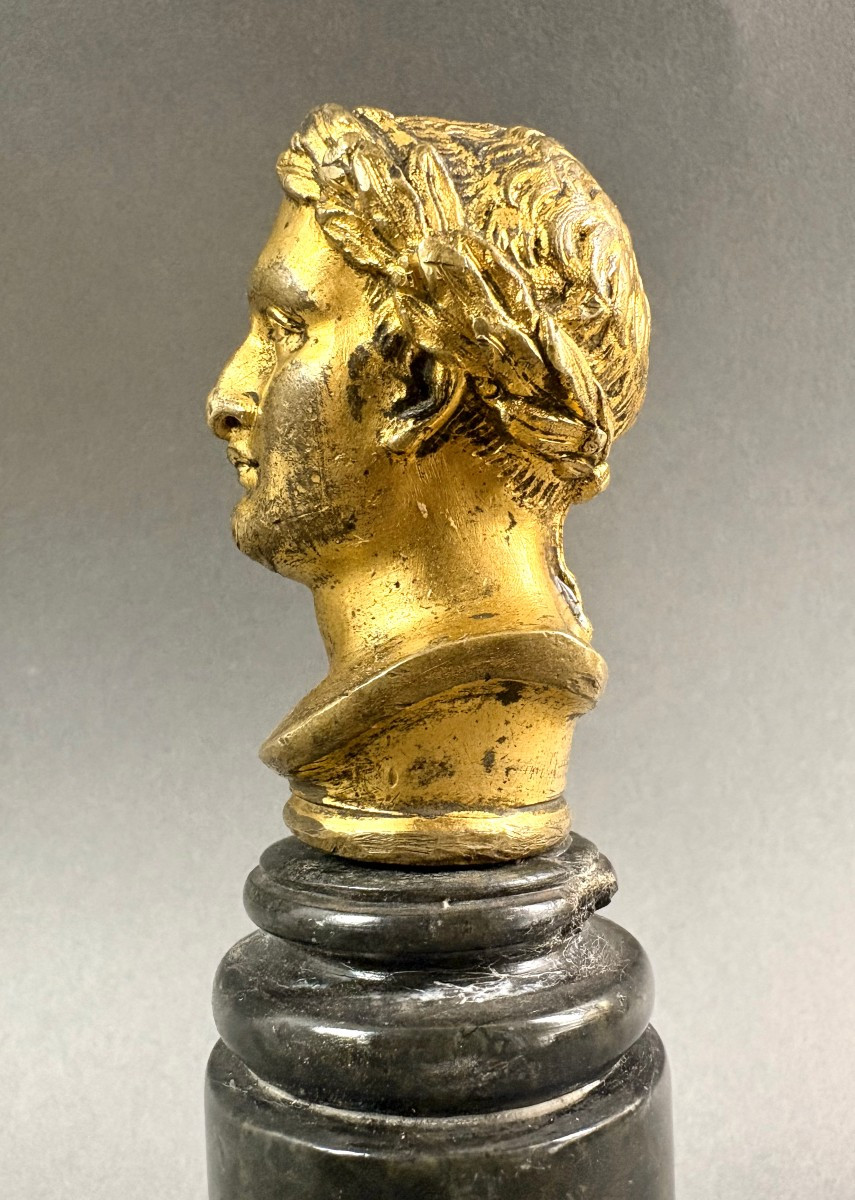 Early 19th Gilt Bronze Bust Of Napoleon Marble Column, Empire Period