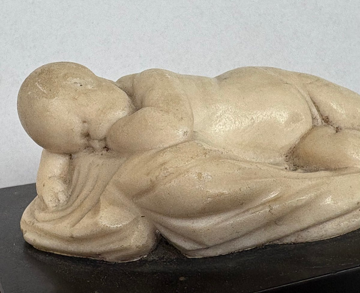 Sculpture en Marbre Grand Tour Putto Endormi d'après François Duquesnoy-photo-2