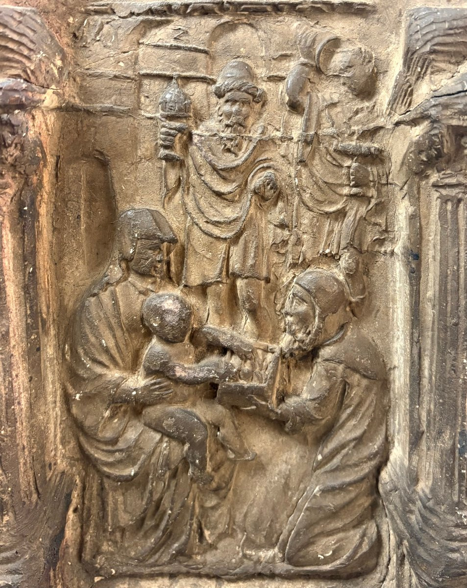 Bas-relief en Terre Cuite Renaissance "L'adoration des Mages" daté 1518-photo-2