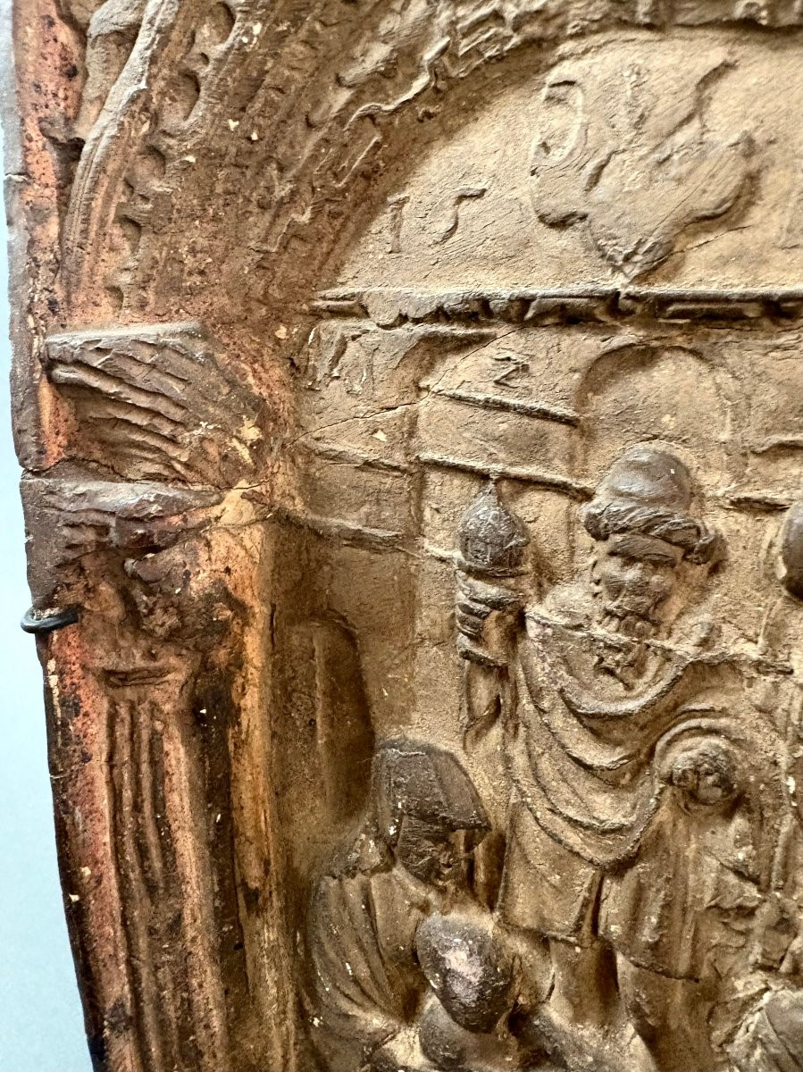 Bas-relief en Terre Cuite Renaissance "L'adoration des Mages" daté 1518-photo-3
