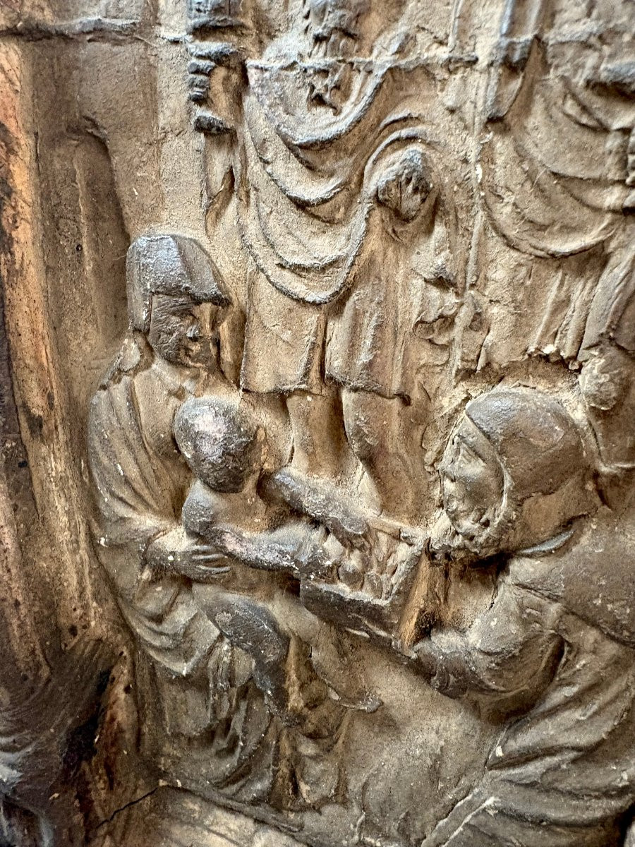 Bas-relief en Terre Cuite Renaissance "L'adoration des Mages" daté 1518-photo-4
