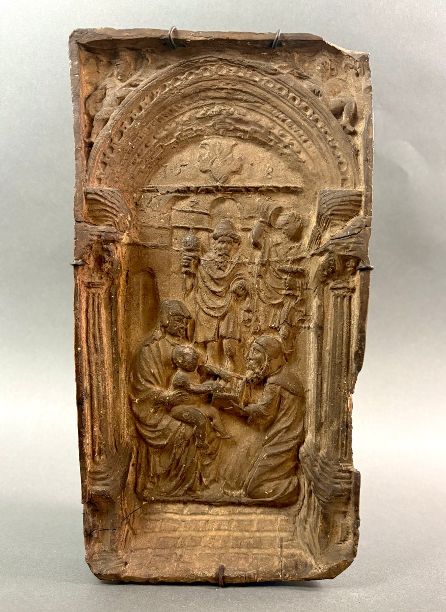 Bas-relief en Terre Cuite Renaissance "L'adoration des Mages" daté 1518