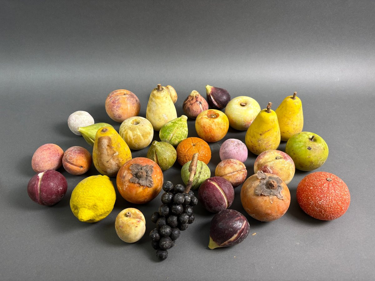 Lot de 32 Fruits en Marbre Italie 19éme-photo-2
