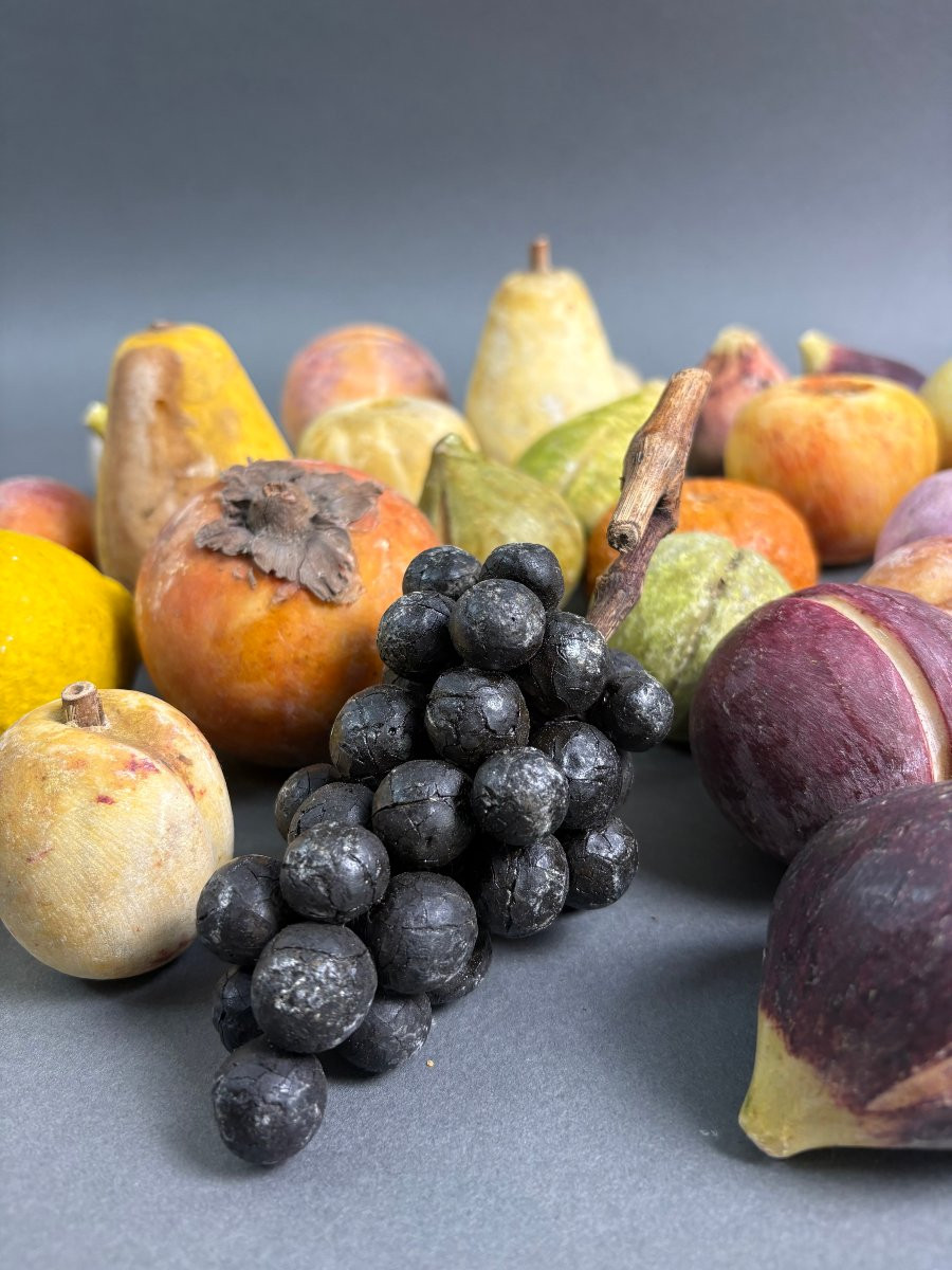 Lot de 32 Fruits en Marbre Italie 19éme-photo-4