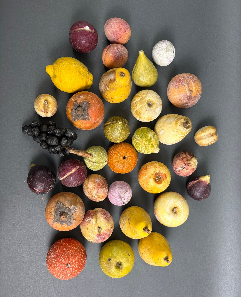 Lot de 32 Fruits en Marbre Italie 19éme-photo-4