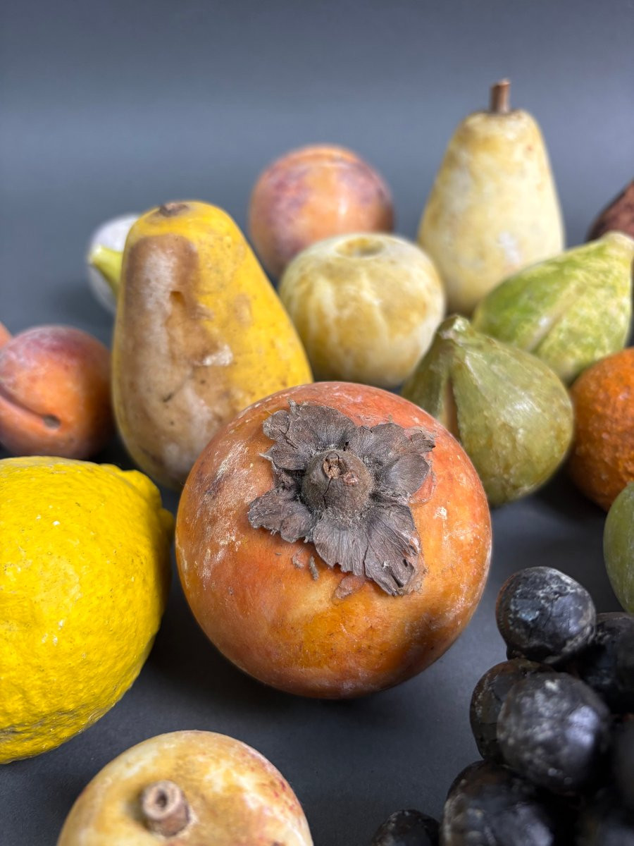 Lot de 32 Fruits en Marbre Italie 19éme-photo-5