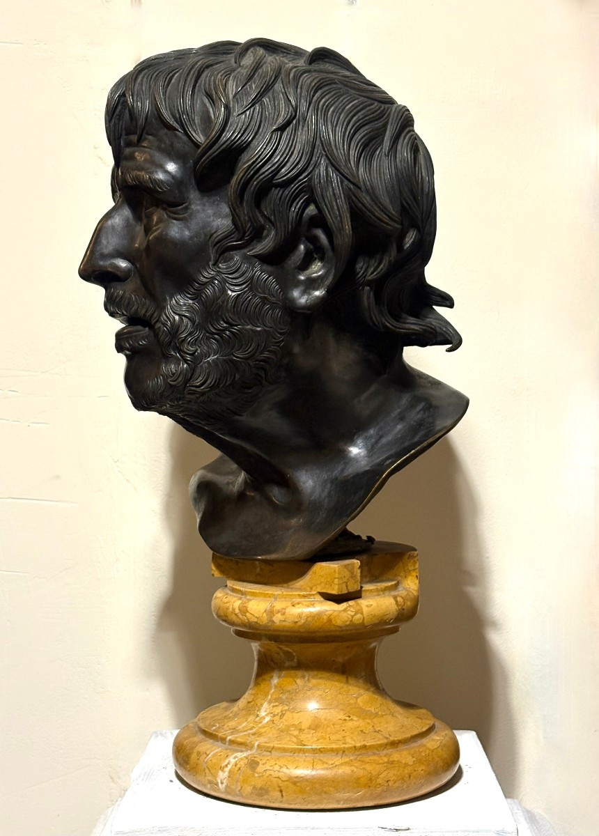  Late 18th Large Grand Tour Pseudo-seneca Bronze Head-photo-1