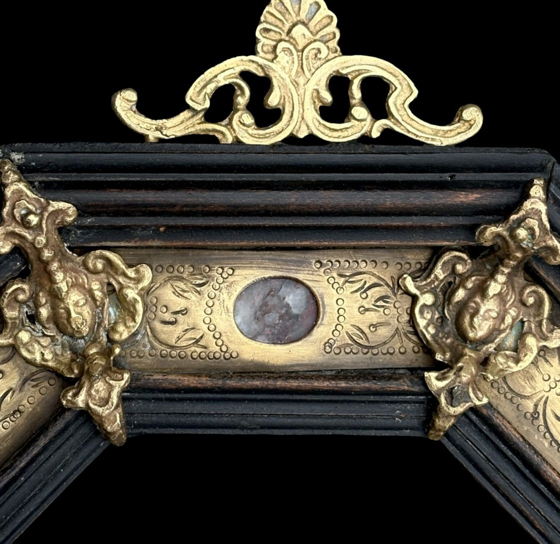 Cadre Grand Tour Marqueterie de Pierre Dure et Bronze Doré Roma 19éme-photo-2