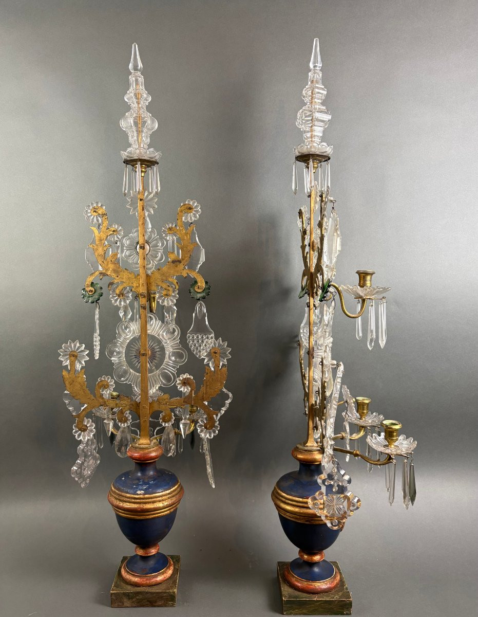 Impressive Pair Of Louis XVI Girandoles Candlesticks Crystal Gilt Bronze-photo-4