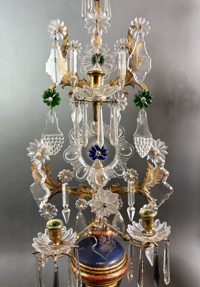 Impressive Pair Of Louis XVI Girandoles Candlesticks Crystal Gilt Bronze-photo-1