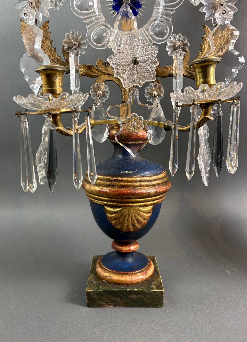 Impressive Pair Of Louis XVI Girandoles Candlesticks Crystal Gilt Bronze-photo-2