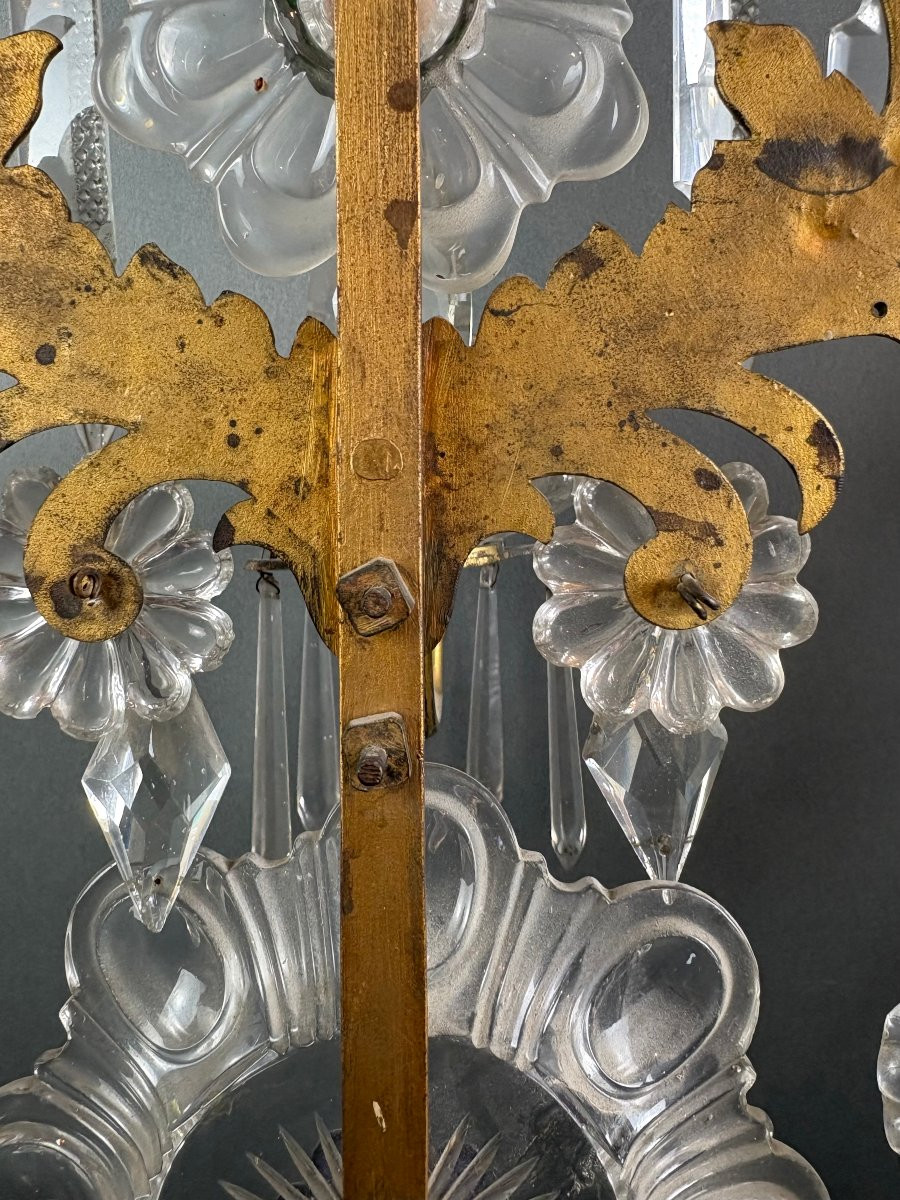 Impressive Pair Of Louis XVI Girandoles Candlesticks Crystal Gilt Bronze-photo-8