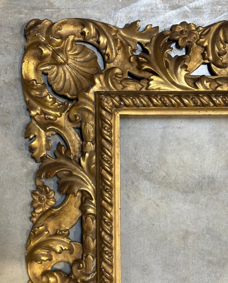 Large Florentine Rococo Gilded Wooden Frame, Mid-18th Century-photo-3