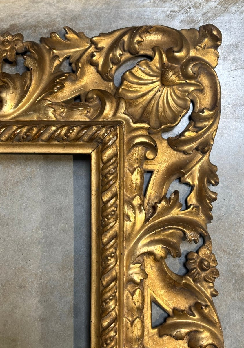 Large Florentine Rococo Gilded Wooden Frame, Mid-18th Century-photo-2