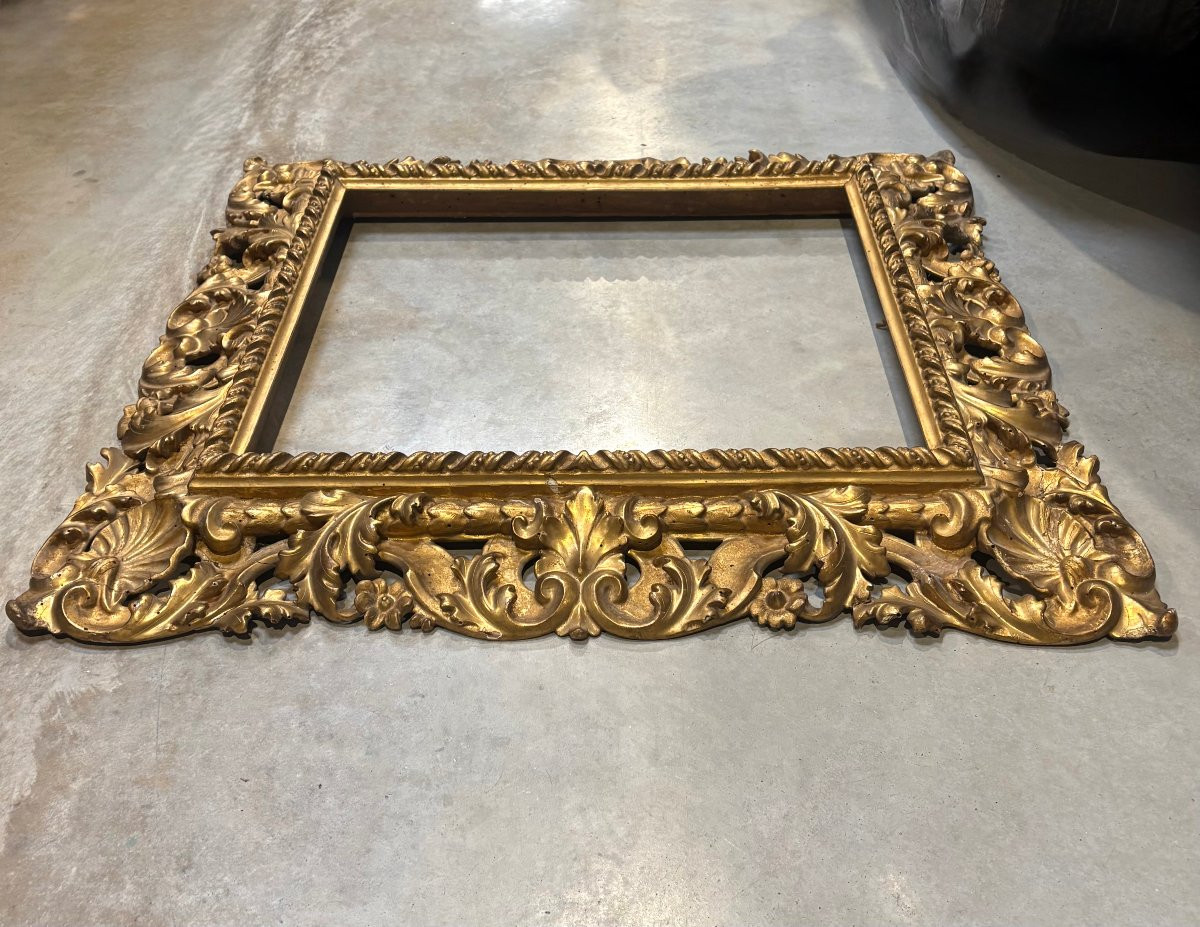 Large Florentine Rococo Gilded Wooden Frame, Mid-18th Century-photo-5