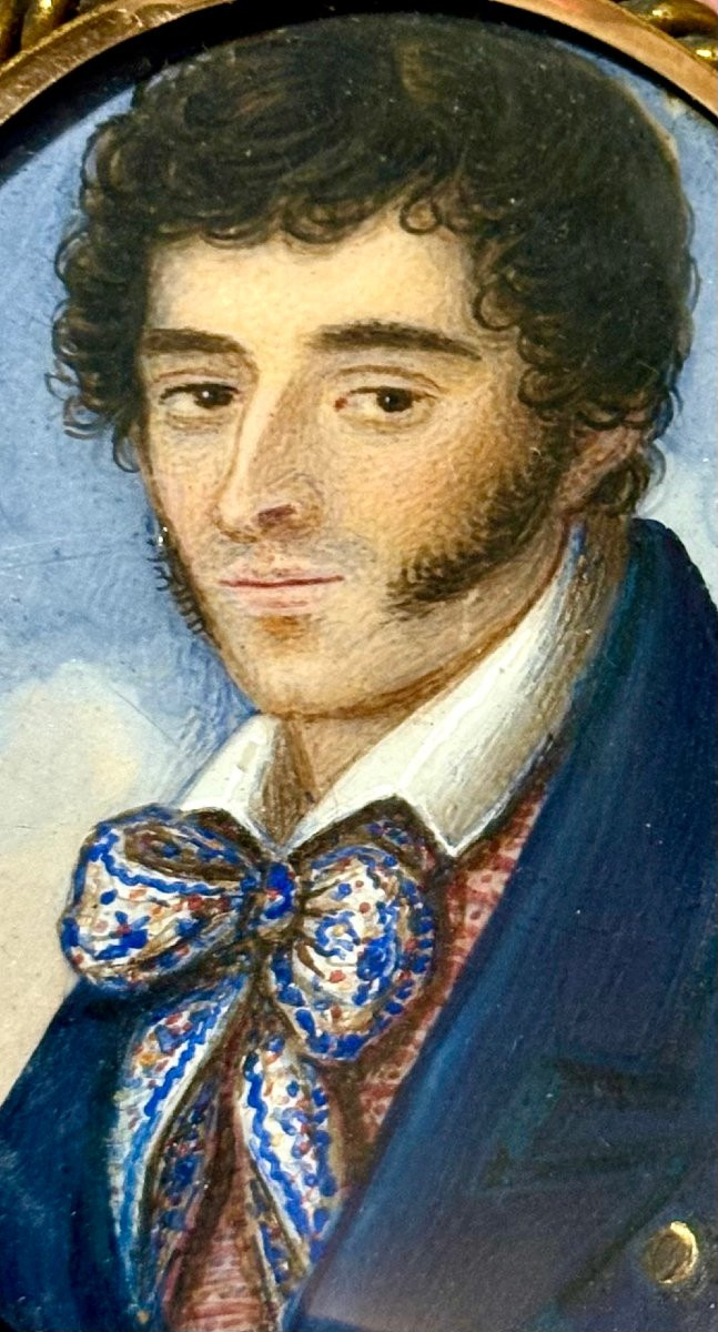 Benedetto Menghini (rome, C. 1820) Miniature Portrait In A Gold Frame-photo-2