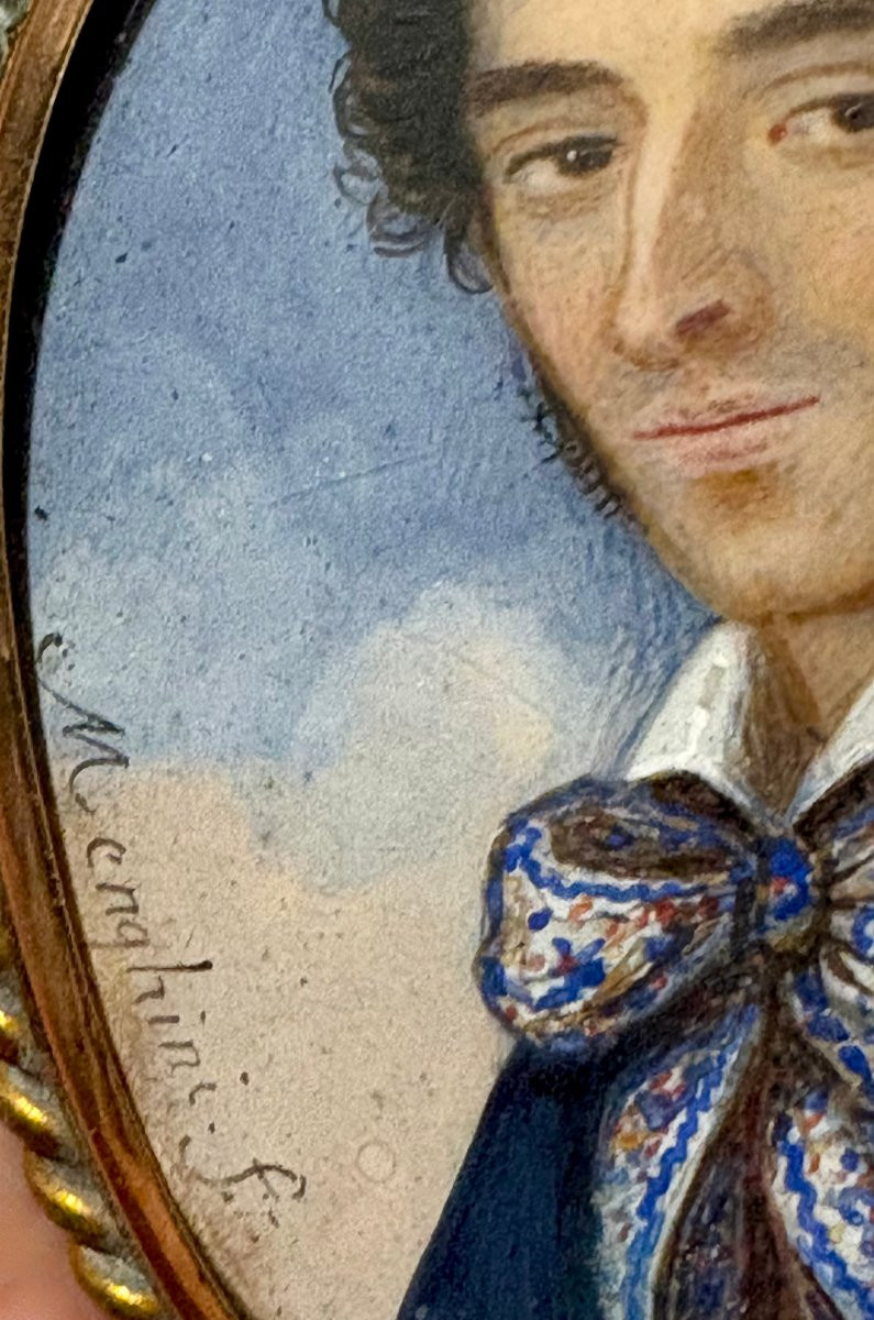 Benedetto Menghini (rome, C. 1820) Miniature Portrait In A Gold Frame-photo-4