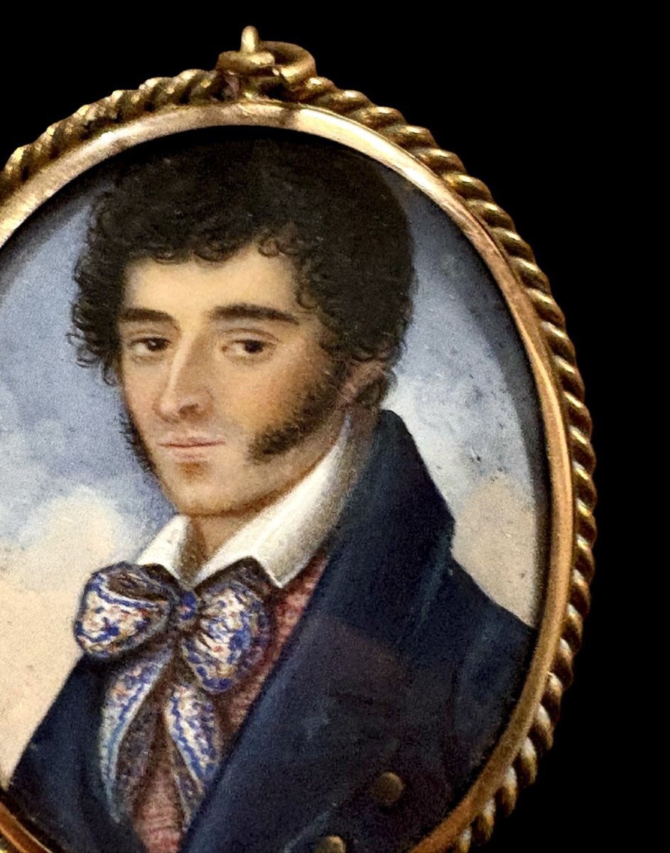 Benedetto Menghini (rome, C. 1820) Miniature Portrait In A Gold Frame-photo-1