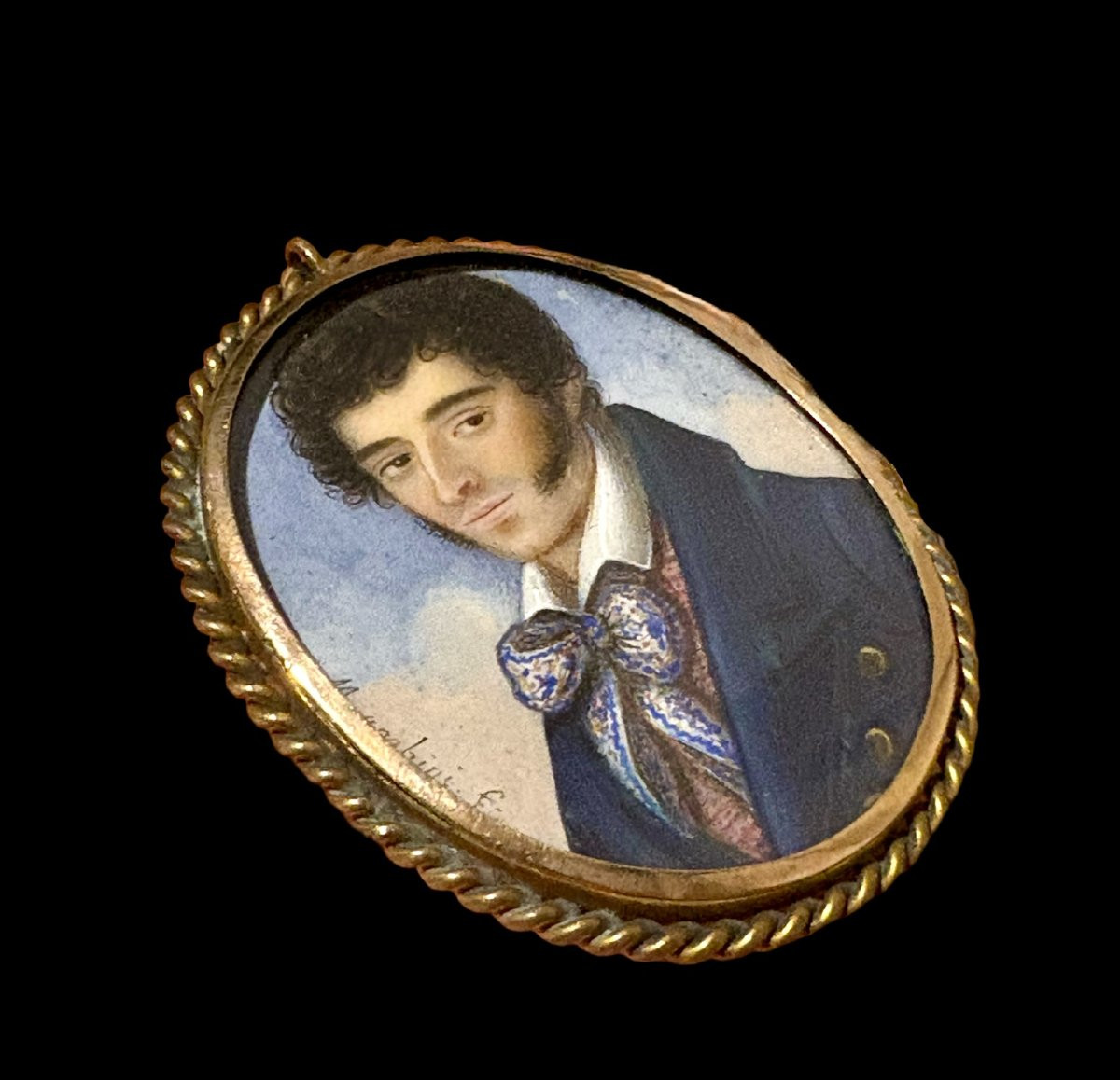 Benedetto Menghini (rome, C. 1820) Miniature Portrait In A Gold Frame-photo-2