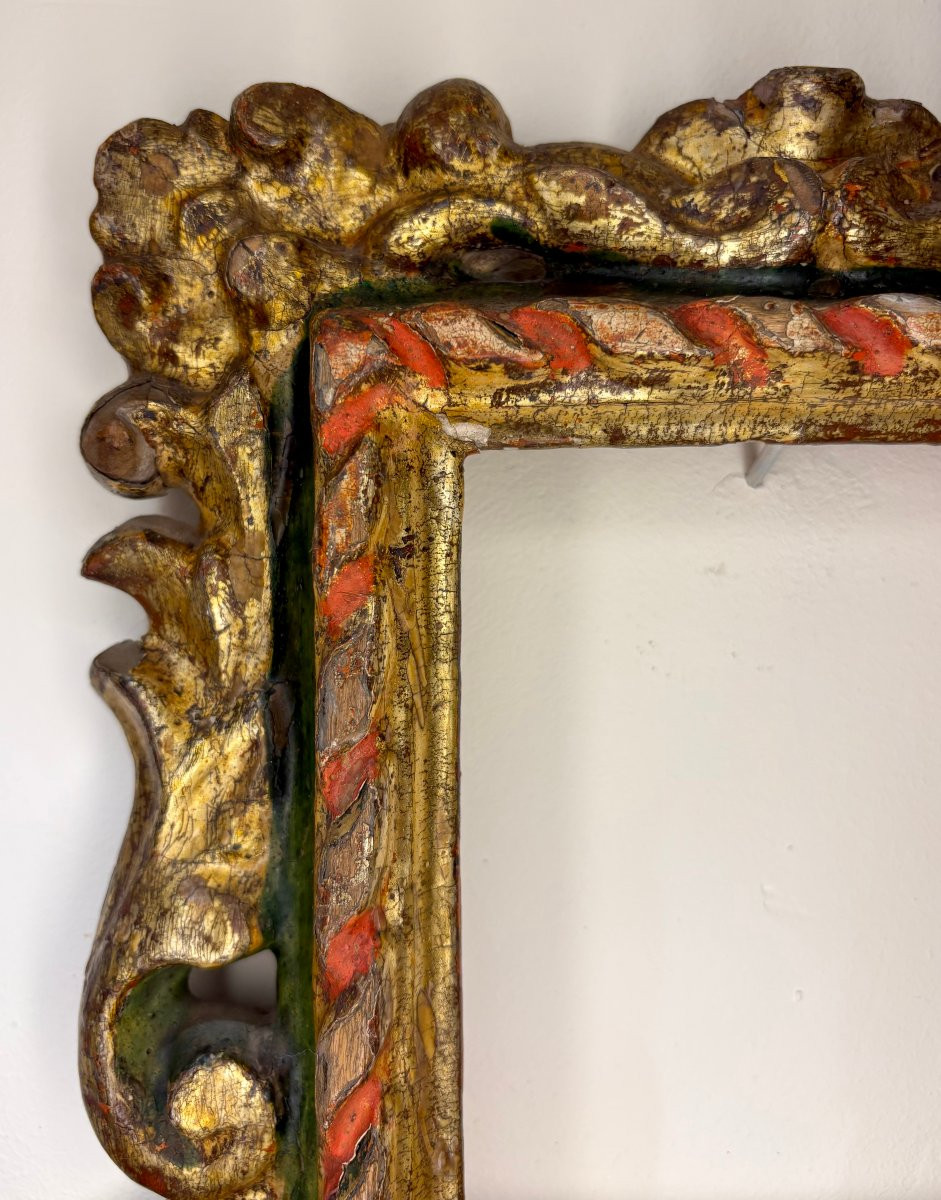 Cadre de Collection Baroque Bois Sculpté, Doré et Laqué, XVIIe siècle-photo-2
