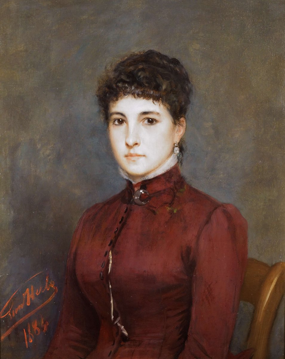 Léon Herbo (1850–1907) Large Portrait Of A Girl, Signed And Dated 1884-photo-3