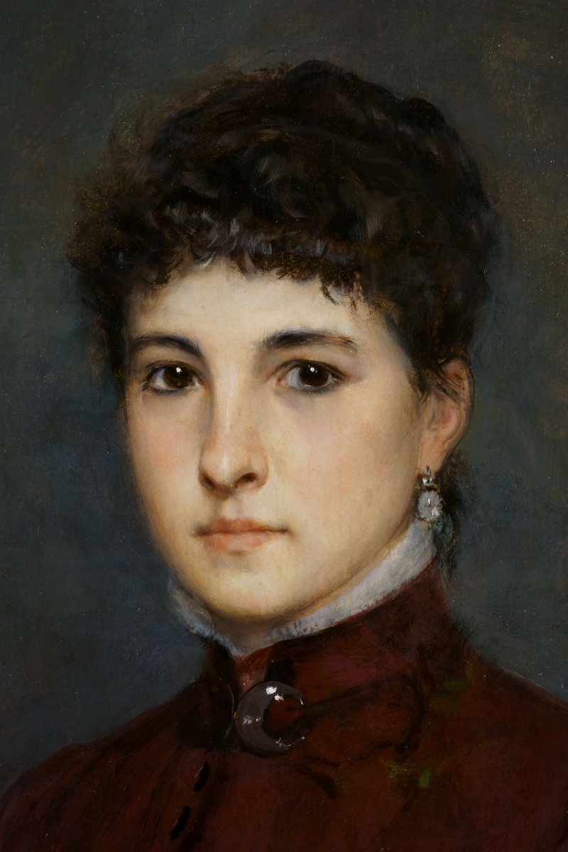 Léon Herbo (1850–1907) Large Portrait Of A Girl, Signed And Dated 1884-photo-4