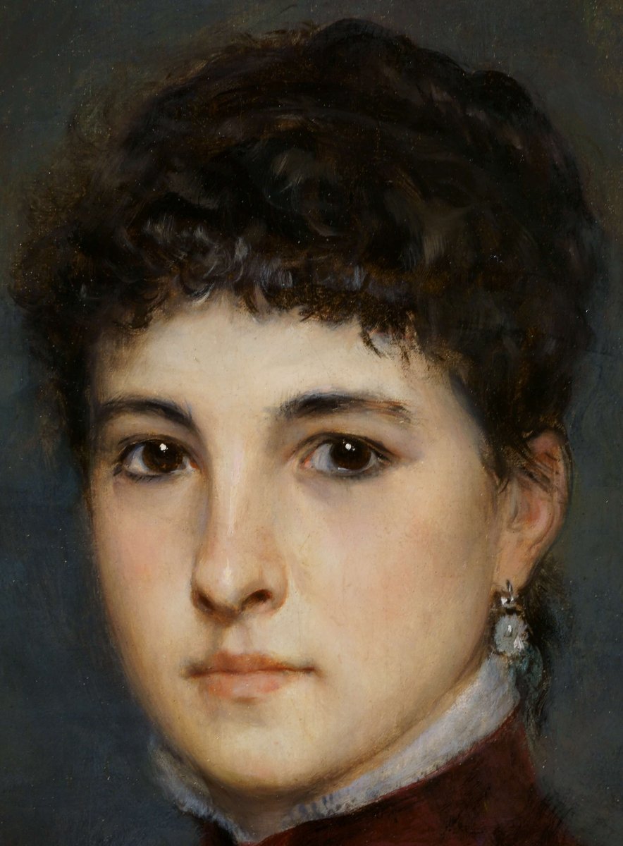 Léon Herbo (1850–1907) Large Portrait Of A Girl, Signed And Dated 1884-photo-2