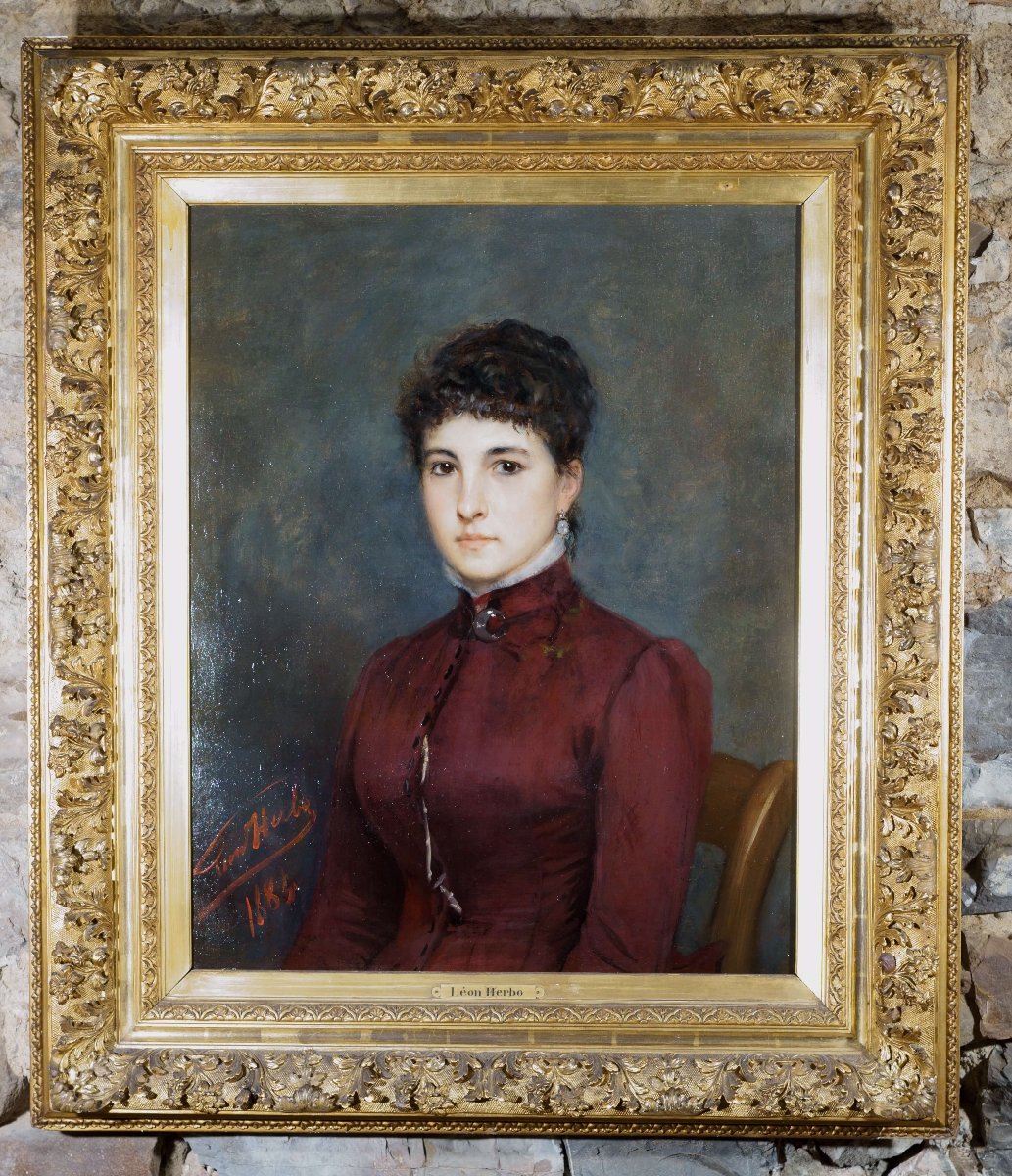 Léon Herbo (1850–1907) Large Portrait Of A Girl, Signed And Dated 1884
