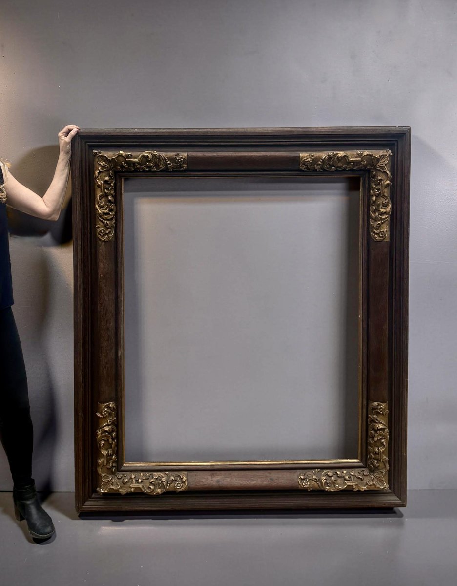 Impressive 19th Wooden Frame With Gilded Inlay-photo-2