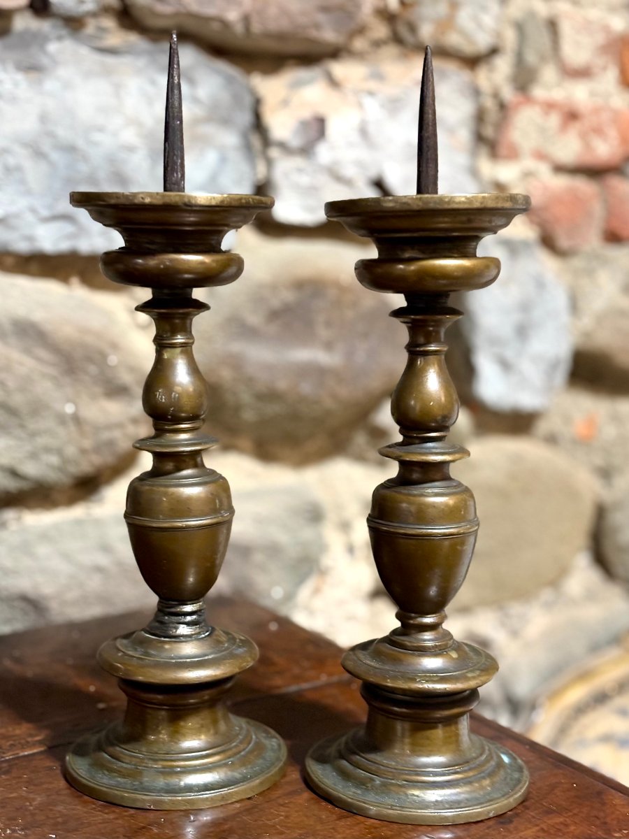 17th Pair Of Baroque Bronze Florentine Candlesticks