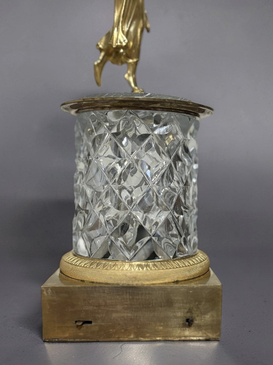 Miroir Charles X Bronze Doré Cristal Taillé à Système Musical circa 1820-photo-7