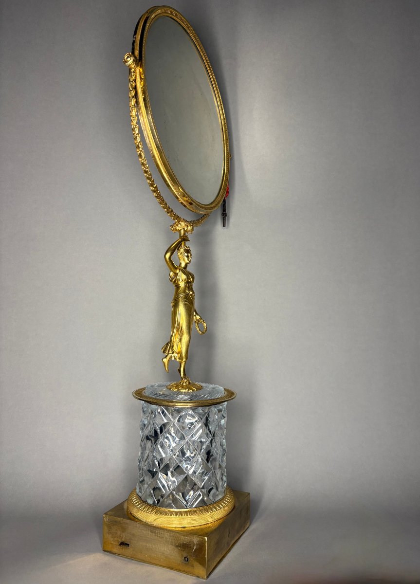 Miroir Charles X Bronze Doré Cristal Taillé à Système Musical circa 1820-photo-2