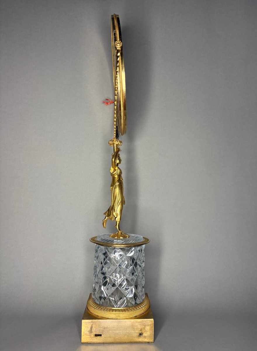 Miroir Charles X Bronze Doré Cristal Taillé à Système Musical circa 1820-photo-3