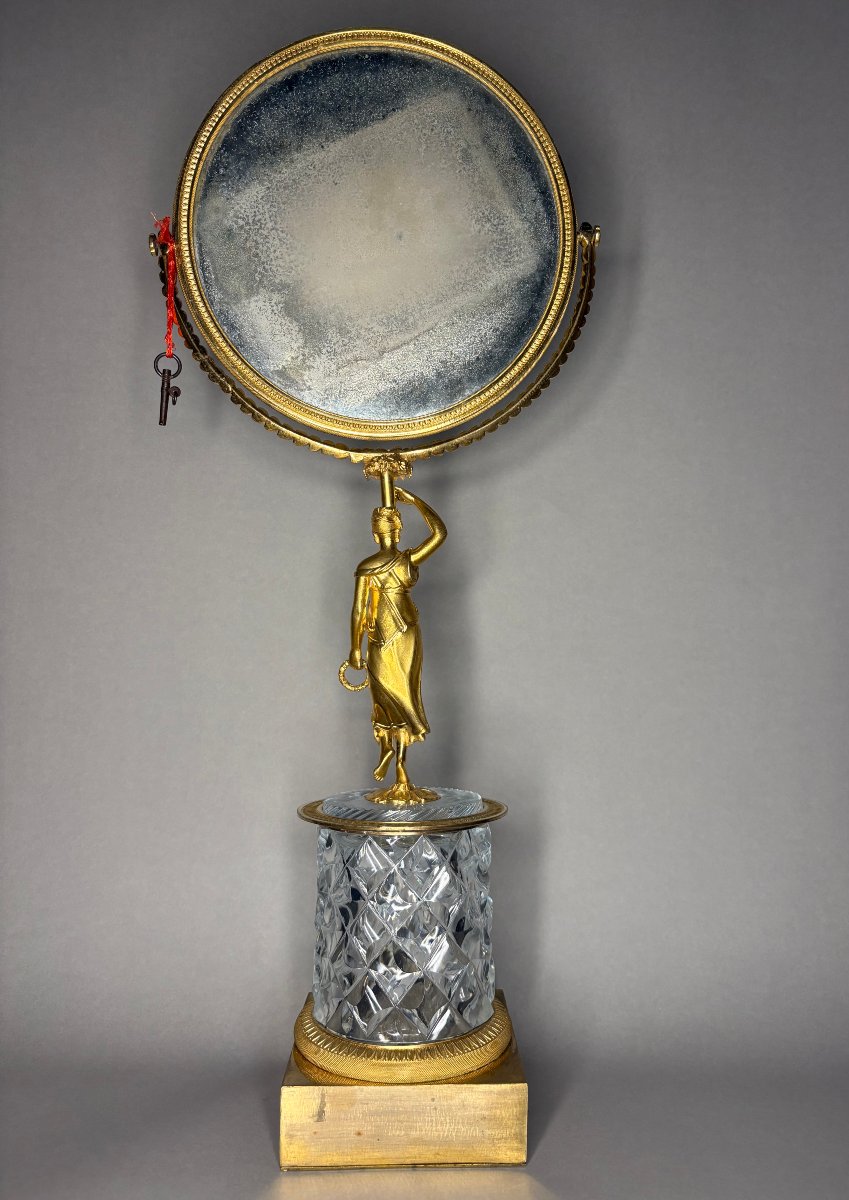 Miroir Charles X Bronze Doré Cristal Taillé à Système Musical circa 1820-photo-1