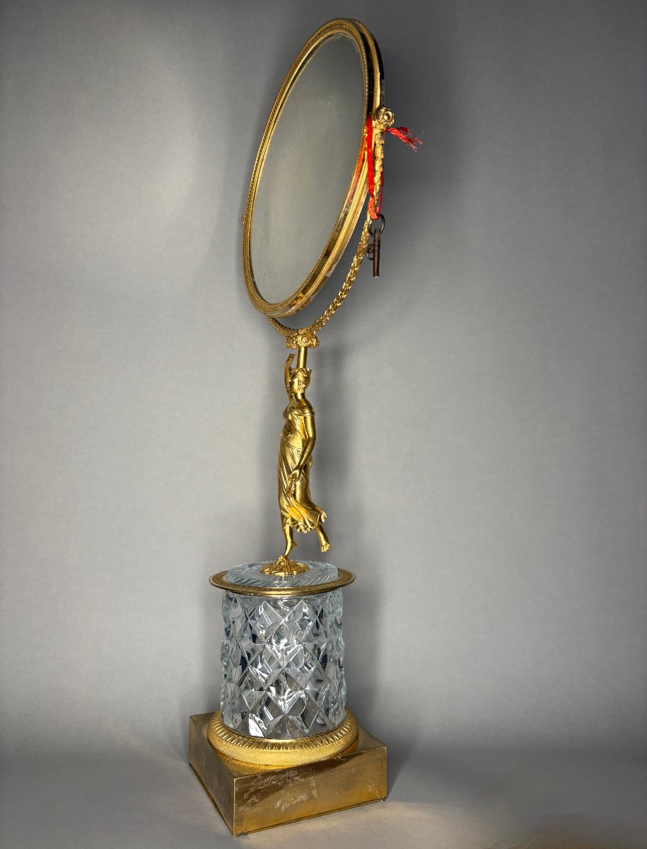 Miroir Charles X Bronze Doré Cristal Taillé à Système Musical circa 1820-photo-2