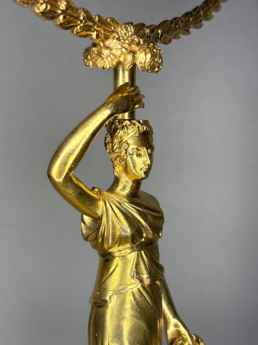 Miroir Charles X Bronze Doré Cristal Taillé à Système Musical circa 1820-photo-6