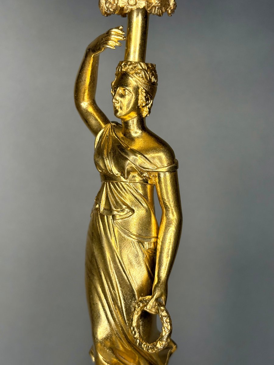 Miroir Charles X Bronze Doré Cristal Taillé à Système Musical circa 1820-photo-7
