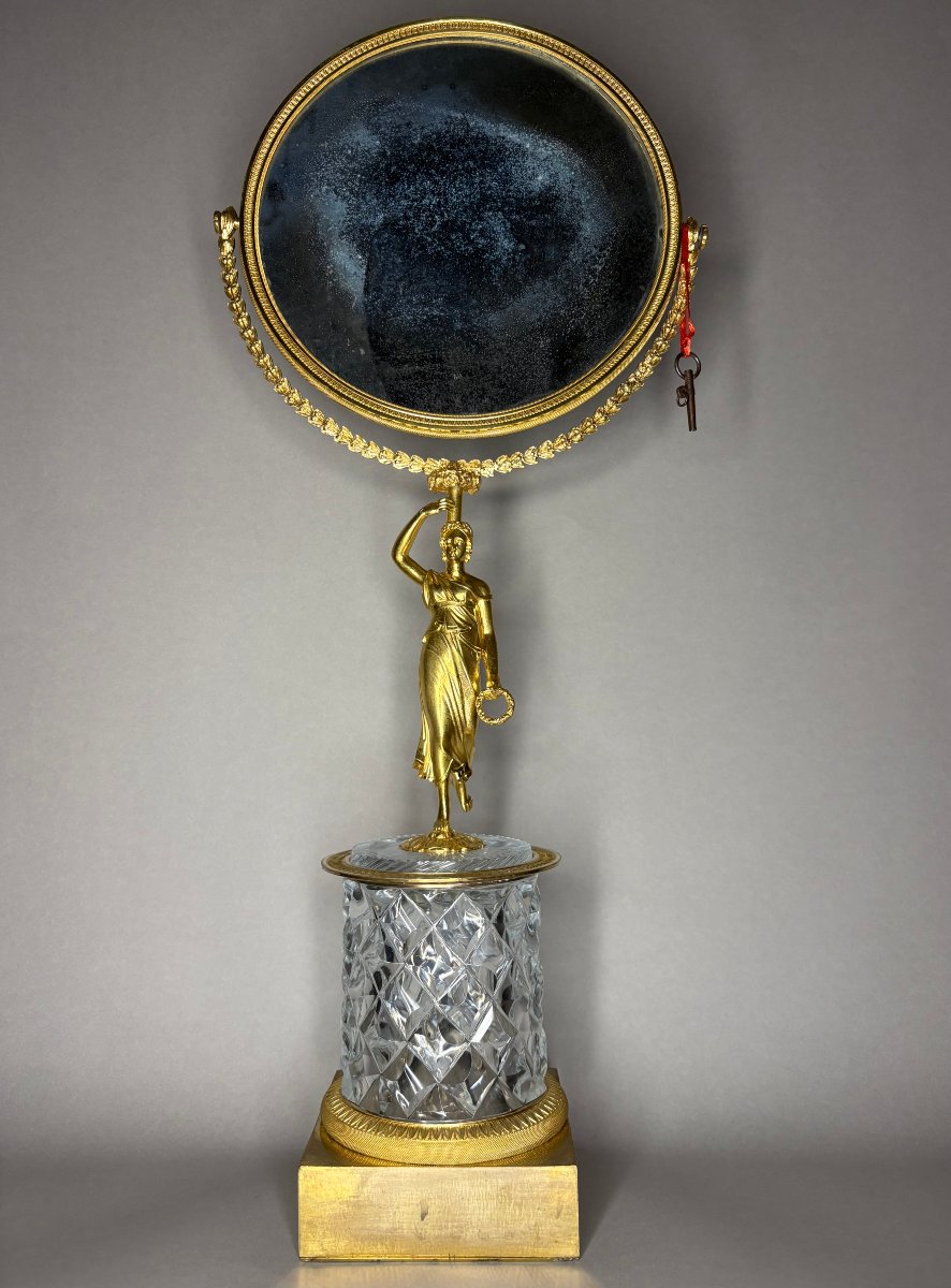 Miroir Charles X Bronze Doré Cristal Taillé à Système Musical circa 1820