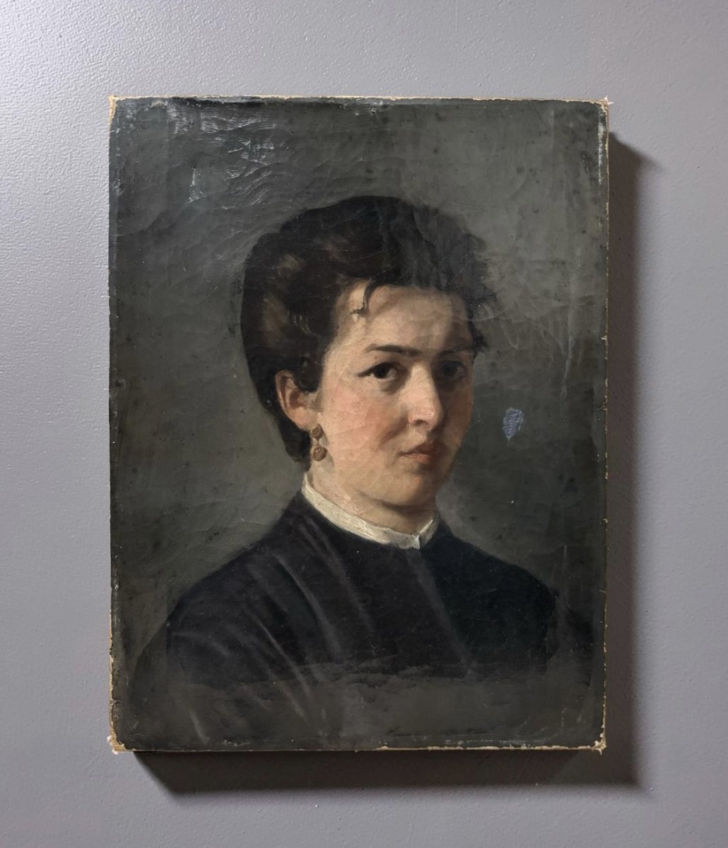 Portrait Of A Woman Late 19th Italian Painting  Follower Of The Macchiaioli-photo-2