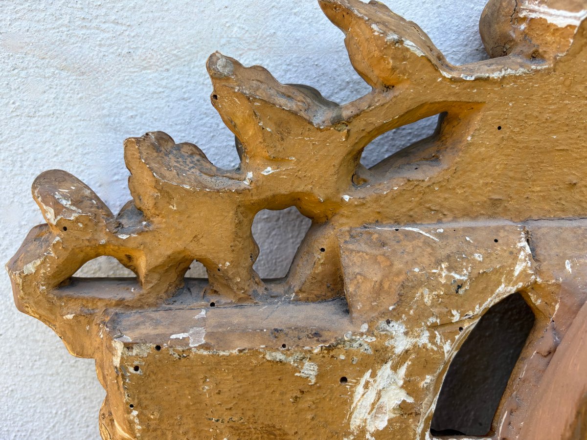 Imposante Tête de Lit 18éme Bois Sculpté et Doré -photo-6