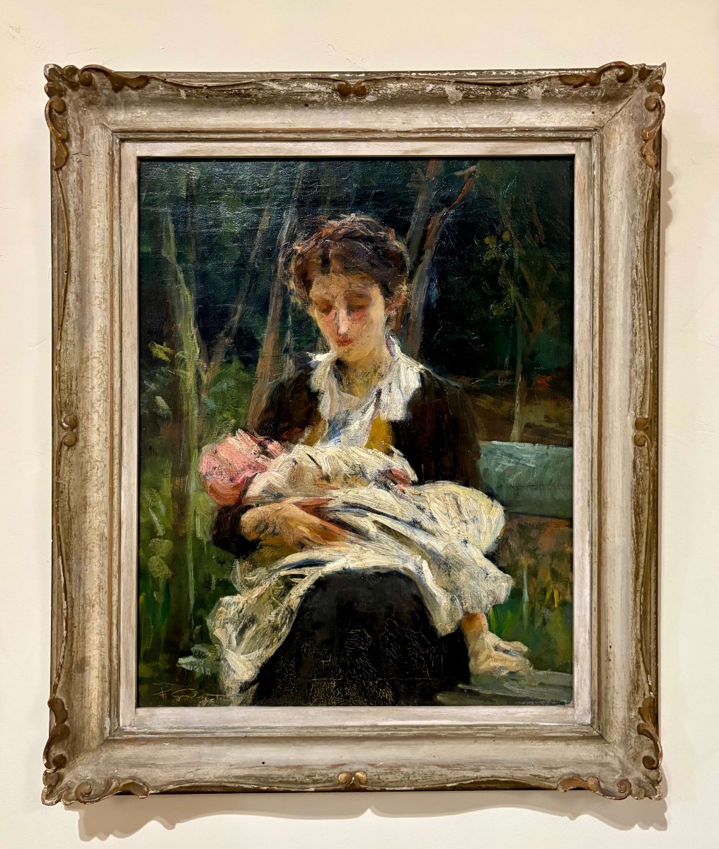 Francesco Galante (1884-1972) “La jeune Mère” Ecole Napolitaine début 20ème-photo-2
