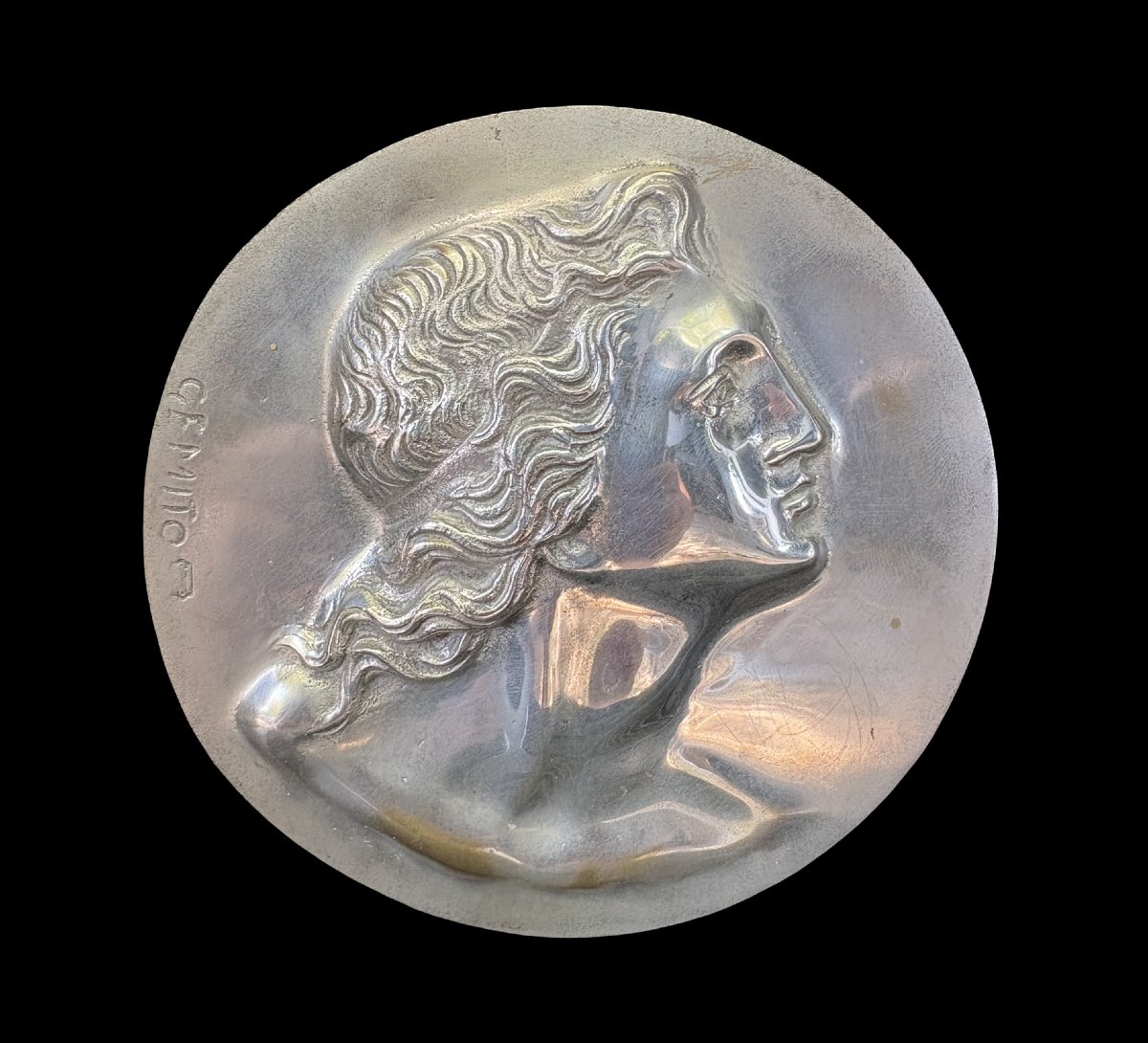 Vincenzo Gemito (1852-1929) Médaillon en Bronze Argenté Profil d'Alexandre le Grand-photo-2