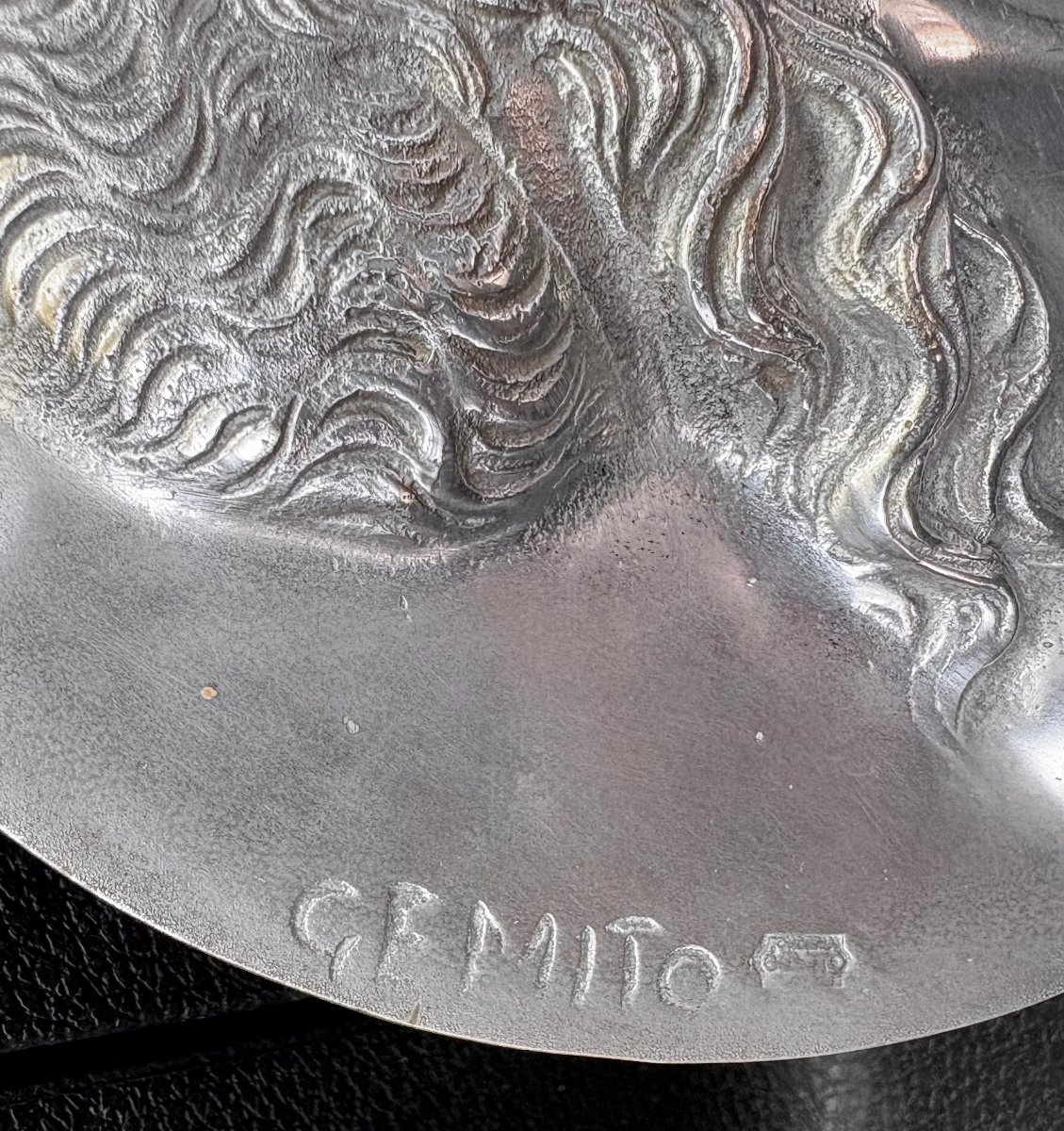 Vincenzo Gemito (1852-1929) Médaillon en Bronze Argenté Profil d'Alexandre le Grand-photo-1