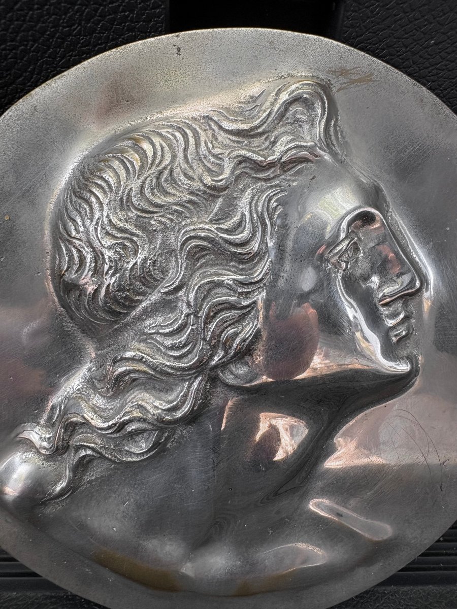 Vincenzo Gemito (1852-1929) Médaillon en Bronze Argenté Profil d'Alexandre le Grand-photo-2